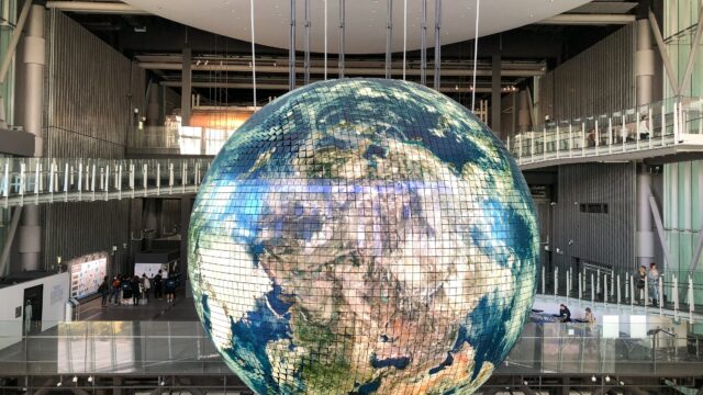 giant globe inside building